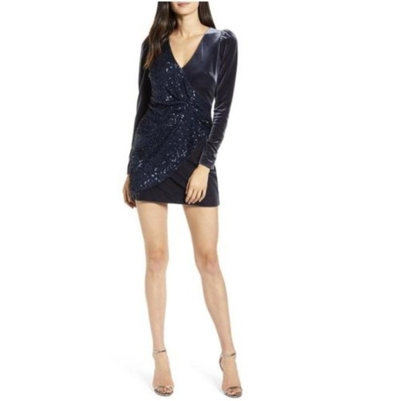 BAILEY 44 Navy Blue Velvet Sequin Long Sleeve Dress Small - Picture 2 of 9